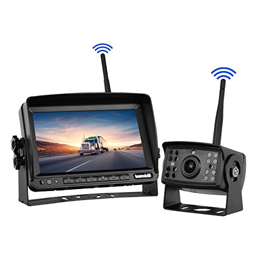 Hornbill HD Digital Wireless Backup Camera System Kit,7''720P Reversing Monitor+IP69 Waterproof Rear View Camera,Truck/Semi-Trailer/Box Truck/RV
