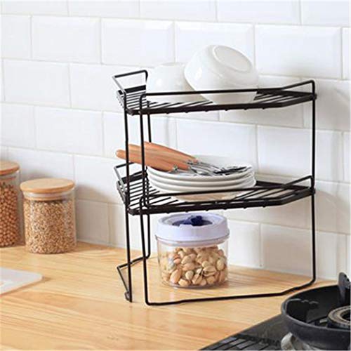 Samoii 2-Tier Iron Triangle Standing Rack Kitchen Bathroom Storage Shelf Holder Spice Rack Cabinet and Counter Shelf Organizer