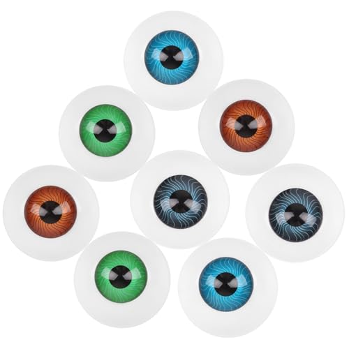 CCINEE 4 Pairs of 4 Colors 26mm Halloween Plastic Eyeballs, Fake Half Round Scary Realistic Eyes for Acrylic Doll Bear Skeleton Craft Decorations