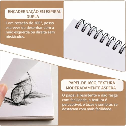 Sketchbook Profissional para Desenho Artístico – Caderno de Desenho com Papel A4 Gramatura 160g/m² 24 Folhas Premium para Esboços, Ilustrações, Croquis, Mangá e Anotações Criativas