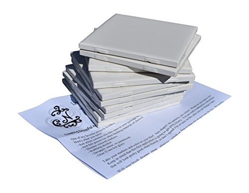 Glossy Ceramic Tiles Kit 4x4 Each Plus Exclusive 2 Page Guide for Tile Crafts (Set of 10) (White)