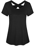 Cucuchy Womens Yoga Top Short Sleeve Crew Neck Criss Cross Back Workout Shirts