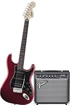Squier by Fender Affinity Stratocaster Beginner Electric Guitar Pack with Fender FM 15G Amplifier, Clip-On Tuner, Cable, Strap, Picks, and gig bag  - Candy Apple Red

