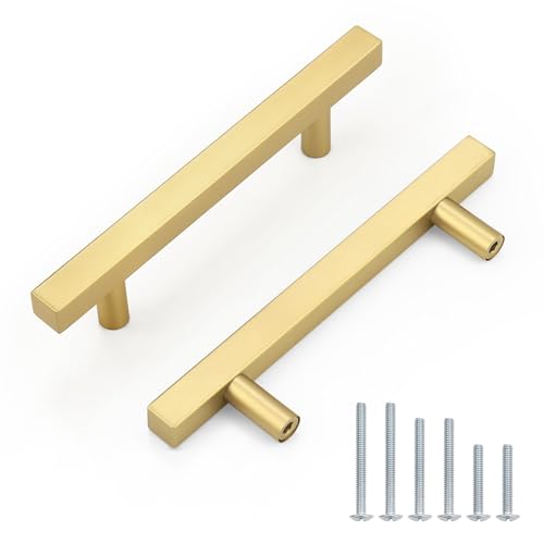 Probrico Brushed Brass Cabinet Pulls Square T Bar