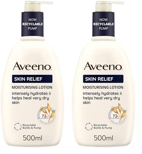 Aveeno Skin Relief Moisturising Lotion (2x 500ml), Body Lotion for Very Dry and Irritable Skin, Soothes Skin from Day 1, Label and Packaging May Vary