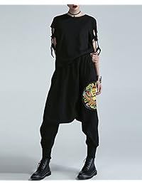 ELLAZHU damaes Pantalones de cintura elástica con caída entrepierna Pantalones holgados Capri GY1228