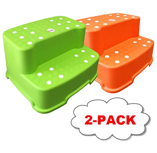 2-PACK Green and Orange Tenby Living Extra-Wide Extra-Tall Jumbo Step Stool w...