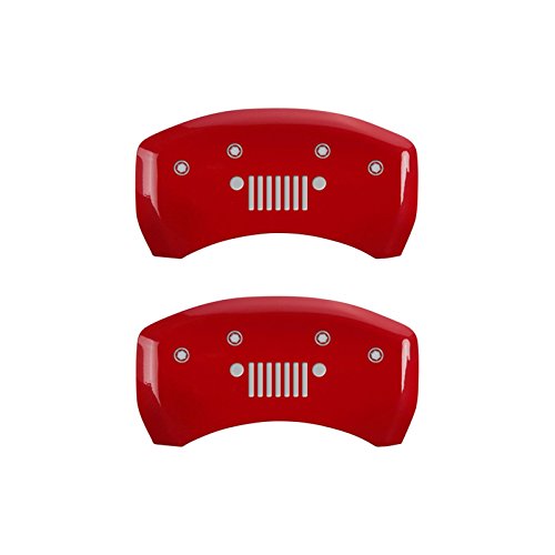 MGP Caliper Covers 42016SJPLRD Red Powder Coat Finish Front and Rear Caliper Cover, Set of 4 (JEEP JEEP Grill logo Silver Characters, Engraved) (Certified Refurbished)