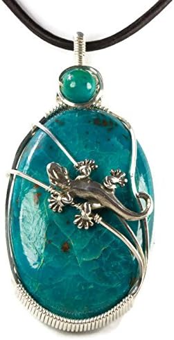 Handmade Blue Green Chrysocolla and Sterling Silver Lizard Necklace