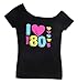 Smile Fish Women's I Love The 80's Off The Shoulder Tops 80s Costumes T Shirts (L, Black) K007