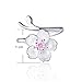 ISAACSONG.DESIGN 925 Sterling Silver Statement Adjustable Ring for Women Love Heart, Teardrop, Cat, Pearl Charms (Pink Crystal Sakura Flower)
