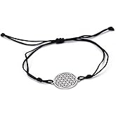 UNIFT Flower Of Life Pendant Bracelet For Women Stainless Steel Geometry Style Hollow Out Flower of Life Double Rope Bracelet Inspirational Adjustable Bracelet Jewelry