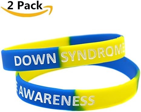 Comfybuy CF 2 Pack Adult's Down Syndrome Awareness Identification Bracelet Silicone SOS Medical Alert Wristband Bangle for Outdoor Indoor Emergency,20cm