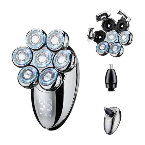 Barbeador Elétrico Masculino com 7 Lâminas Flutuantes 360°, IPX7 à Prova D'água, Máquina de Barbear USB Recarga Rápida, 50 Minutos Autonomia, Display LED + Acessórios (Cortador de Pelos Nasais)