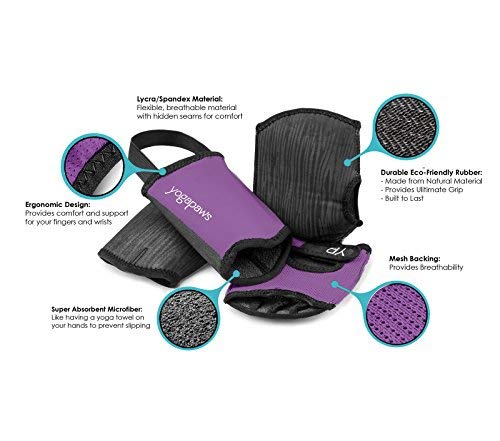 YogaPaws Travel Yoga Mat (SkinThin - Fullset) Yoga Gloves and Socks - Non Slip Fitness and Yoga Accessories for Women and Men (Rich Plum, Size #1)