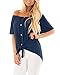 BOCOTUBE Women's Casual Off Shoulder Short Sleeve Button Down Font Tie Knot T Shirts Blouses Tops