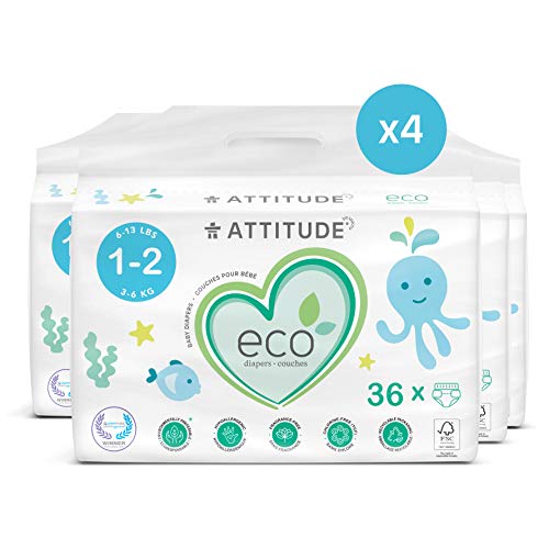 ATTITUDE Biodegradable Baby Diapers, NonToxic, EcoFriendly, Safe for Sensitive Skin, Chlorine