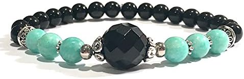 Handmade Black Onyx, Black Tourmaline and Amazonite Healing Bracelet 7 Inches