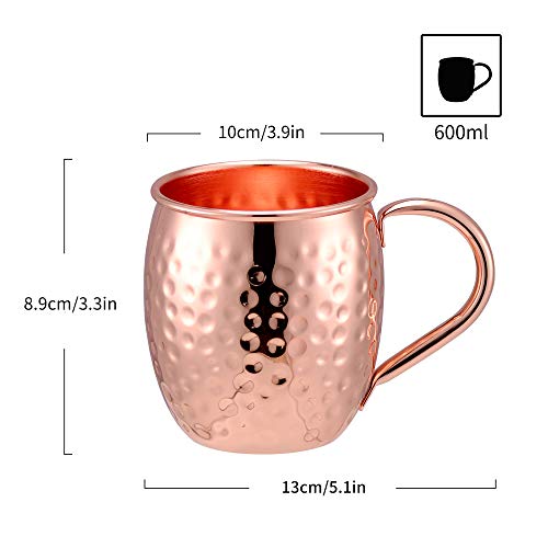 Velaze Moscow Mule Becher, 2er Set Kupferbecher, Mule Mug in Geschenkbox, 600mL Handgefertigt Trinkbecher, Doppelwandig… – Bild 3