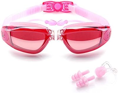 Swim Goggles, No Leaking Anti Fog UV Protection with Siamese earplugs for Adult Men Women Youth Kids (Pink)