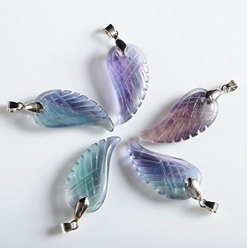 Wholesale 5pcs 35mm Hand Carved rock crystal gemstone angel wing bead 1.4" (Fluorite)