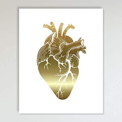 Gold Foil Art Print Anatomical Gold Foil Heart Design 8x10 inches Handmade Products