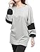 Allegra K Women's Contrast Color Round Neck Draped Long Sleeve Batwing Dolman Tunic Tops Medium Light Gray