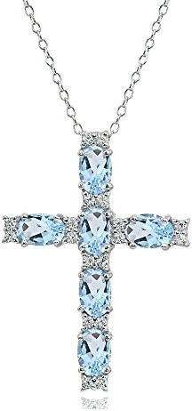 Cross Necklace for Women, Birthstone Necklace, Oval Genuine or Synthetic Gemstone Necklace, Cross Pendant, Dainty Necklace, Necklaces for Women, Sterling Silver Necklace for Women, Pendant Necklace