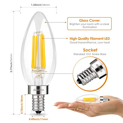 Albrillo E12 LED Bulb LED Candelabra Bulb, Ceiling Fan Light Bulbs 40 Watt Equivalent, Warm White 2700K, 6 Pack