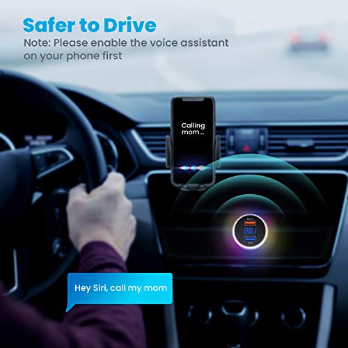 Upgraded Bluetooth FM Transmitter for Car, VT Auto-Tune Bluetooth Car Adapter, 2 Microphones & QC3.0 Bluetooth Radio for Car/Music Player/Car Kit with Big Knob Button, 9 Colors LED Backlit