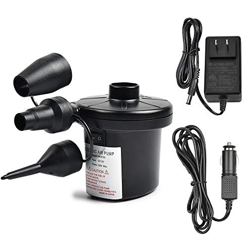 CUGLB Inflator Pump Raft Pump, Electric Air Pump DC12V/ AC 100-240V Quick-Fill Portable Air Pump with 3 Pump Nozzles for Swimming Pool Floats Inflatables Air Mattress Inflatables Toy Kayaks etc.