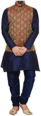Uri and MacKenzie Men's Navy Blue Kurta Pyjama with Maroon Jacket