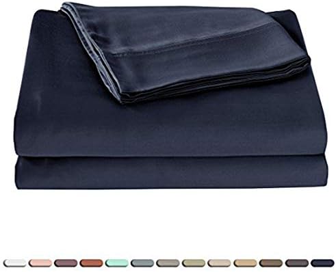 Whitney Home Textile Silky Soft 100% Bamboo-Derived Rayon Bed Sheet Set 4 Pieces (1 Deep Pocket Fitted Sheet, 1 Flat Sheet, 2 Pillowcases) Durable High Thread Count Bedding Set Navy Queen
