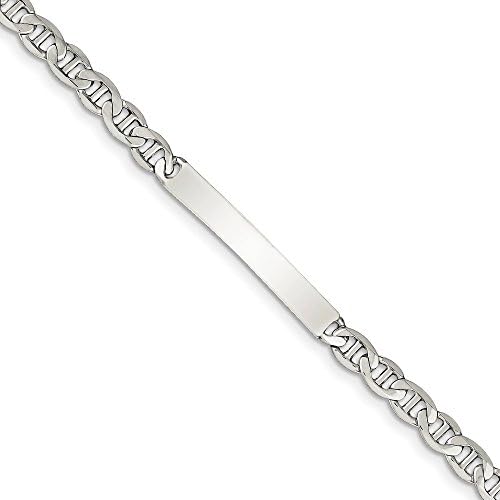 Sterling Silver 8inch Polished Engraveable Anchor Link ID Bracelet Length 8"