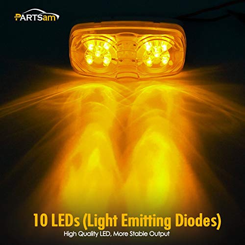 Partsam 14x Red/Amber Double Bullseye led Marker Light Side Marker Light Smoke Lens, Tiger Eye/Double Bubble LED Marker Lights, 4" Rectangular Rectangle Led Truck Trailer RV Camper Light