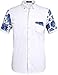 SSLR Men's Flowered Regular Fit Short Sleeve Button Down Shirts (Medium, White Blue)