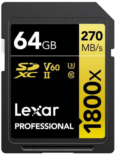Lexar SDXC Professional 64GB 1800x UHS-II Gold Serie Class 10 U3 V60 für 4K Videoaufzeichnung schwarz