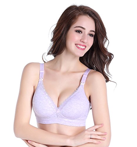 AooToo Womens Maternity And Nursing Cotton Wireless Seamless Push up Breastfeeding Bra(Purple, 34B)