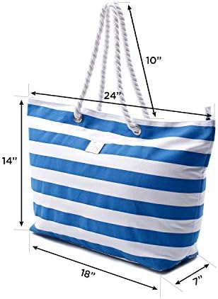 Large Canvas Striped Beach Bag - Top Zipper Closure - Waterproof Lining - Tote Shoulder Bag For Gym Beach Travel 3 Large Canvas Striped Beach Bag - Top Zipper Closure - Waterproof Lining - Tote Shoulder Bag For Gym Beach Travel