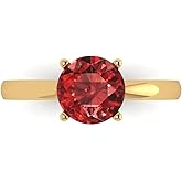 Clara Pucci 14K Solid Gold Engagement Ring for Women | 1.5 cttw Garnet Round Cut Solitaire | Real Yellow Gold Wedding Ring