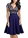 Miusol Women's Elegant Floral Lace V-Neck Contrast Cocktail Party Dress, Navy Blue, Small