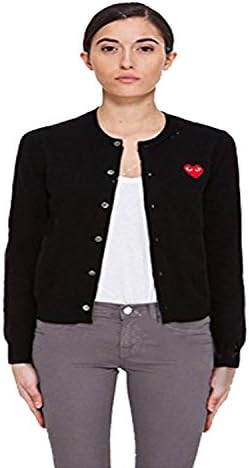 CDG play autumn and winter classic love couple wool knit cardigan sweater (Male XS, Black heart)