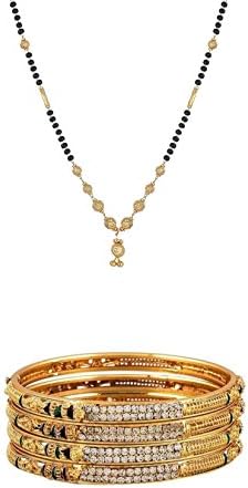 Quail Alloy Gold Plated Traditional Jewellery Combo of Mangalsutra & Bangles for Women