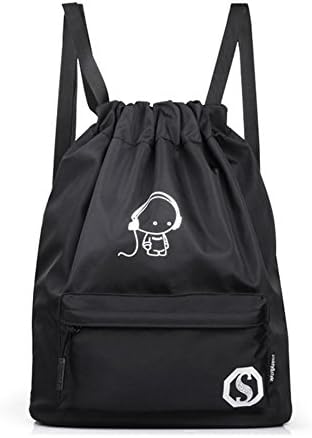 Cinhent Backpacks 31×15×43 CM, Unisex Light Preppy Style Teenagers Students Youth Trends Bagpacks, Noctilucent Cartoon Drawstring Waterproof Simple Bundle Pocket Bags (Black)