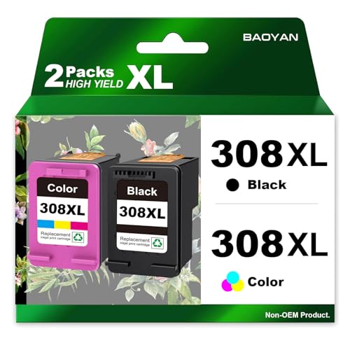 308XL Multipack Cartridges for HP 308 Replacement for HP 308 Cartridges Black and Colour for HP Envy 6120e 6122e 6130e 6132e 6520e 6530e 6532e 6110e (1 Black & 1 Colour)