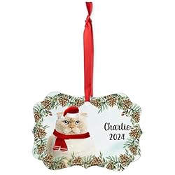 Cream Scottish Fold Cat Christmas Ornament 2024