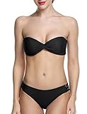 Ekouaer Sexy Twist Bandeau Bikini Set Push Up Padded Swimwear Swimsuit for Women
