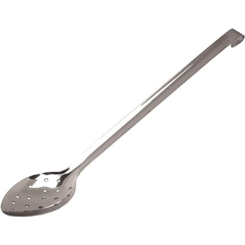 Genware 16340 Stainless Steel Perforated Spoon with Hook Handle, 350 ml Capacity