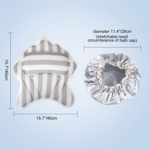 Bath Pillow and Shower Cap, Bathtub pillow with 3D Air Mesh, 6 Suction Cups, Mold Resistant, Machine Washable,Quick Dry - Thumbnail 6