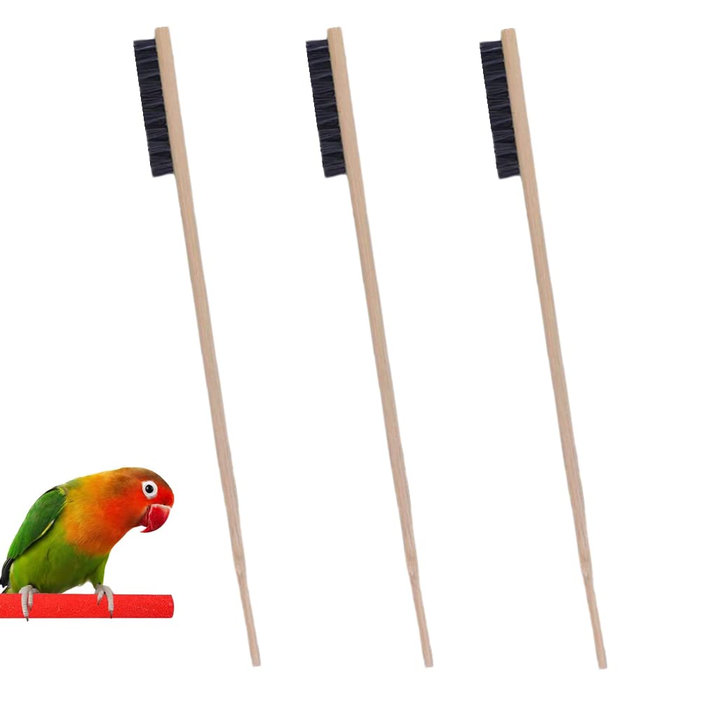 FZLANQ 3 PCS Bird Cage Brush - Durable Wooden Long Handle Pet Cleaning Tool for Small Animal Cages - Pet Cage Accessories